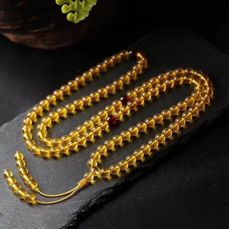 

Natural Mexican Water Purified Gold Perdo Ring 108 Buddha Beads Bracelet Honey Wax Amber Men's and Women's Hand Chain Necklace