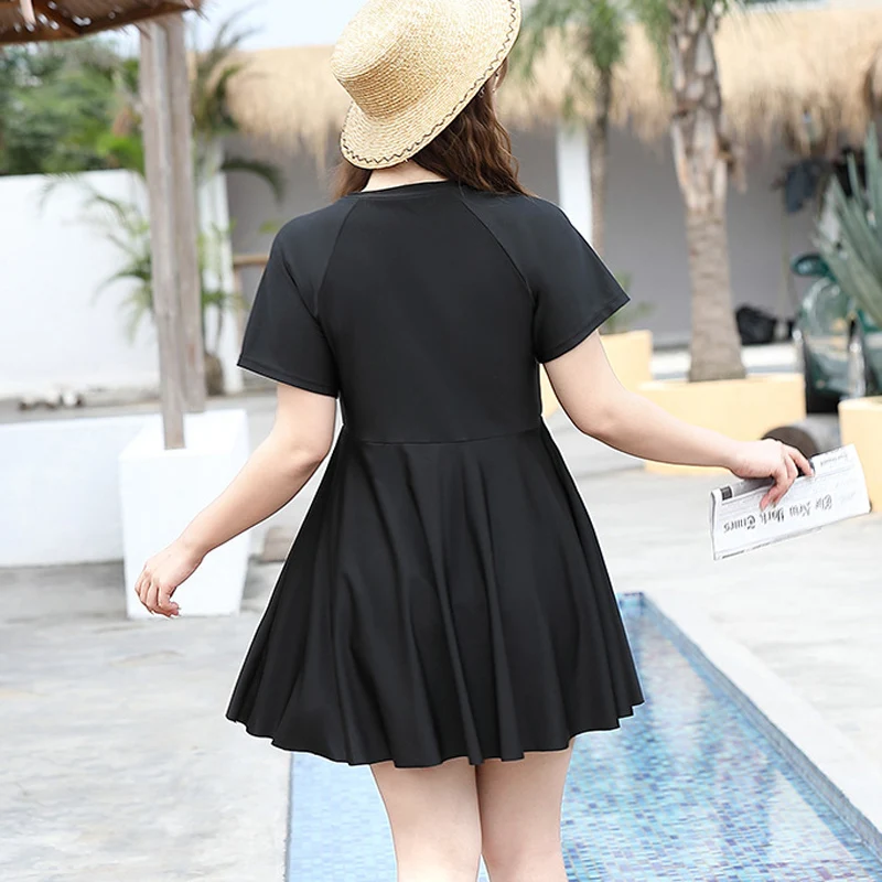 Swimwear Women Plus Size Swimsuit Skirt Set Korea Style Conservative Bathing Suits Front Zipper Swimming Dress Badpak Dames 9XL