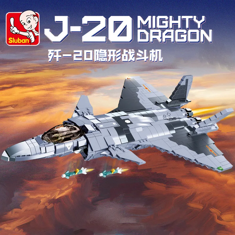 Sluban WW2 Военный J-20 Стелс Самолет ВВС Модель Истребителя Строительные Блоки Дети