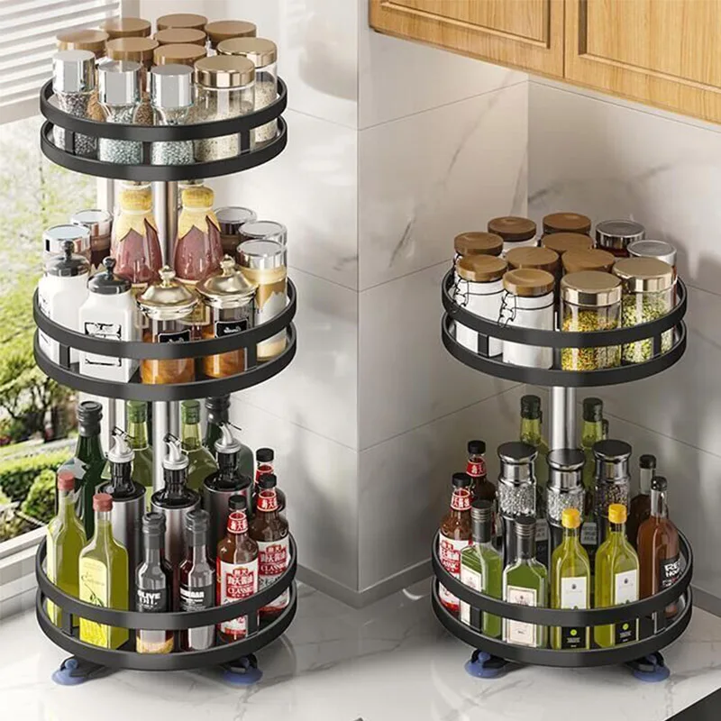 

And Spice Jar Steel Accessories Storage Rack 360°Rotation Cans for Organizer Seasonings Carbon Kitchen for Tray Non-Skid Spices