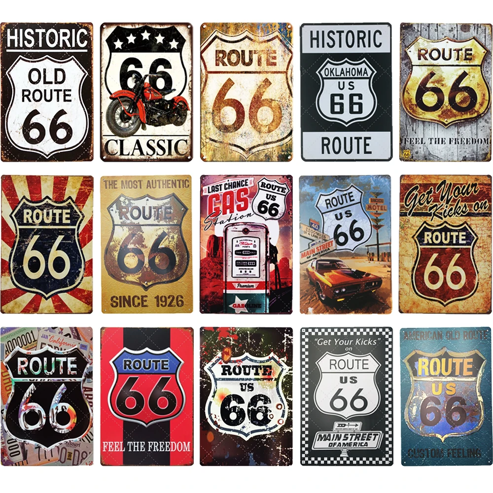 

Route 66 Signs Metal Sign Garage Sign Vintage Pub Bar Wall Garage Home Decor Retro Tin Sign Shabby Poster Iron Painting Plaques