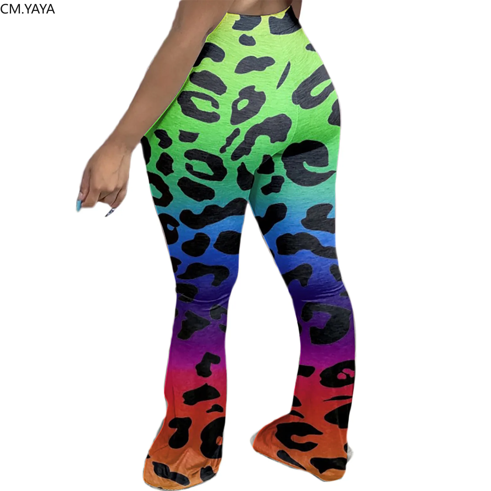 Женские спортивные леопардовые леггинсы CM.YAYA облегающие эластичные широкие