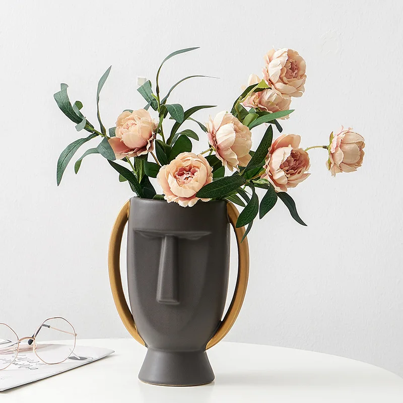 Simple face ceramic vase living room bedroom flower arrangement ornaments TV cabinet coffee table desktop art decorations