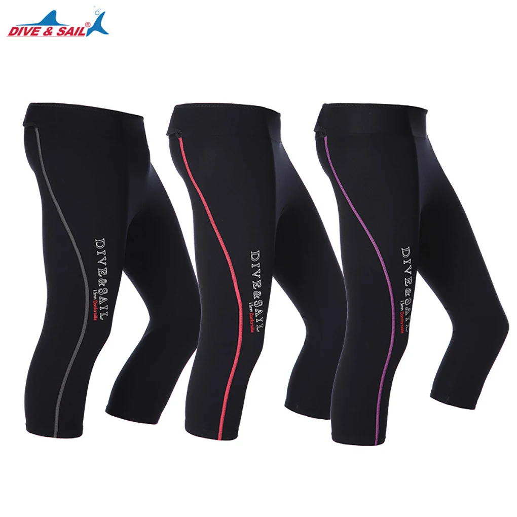 

1.5MM Wetsuit Pants Thickened Sponge Compression Cropped Trousers Stretchy Tights Diving Leggings Male Grey Stripe L