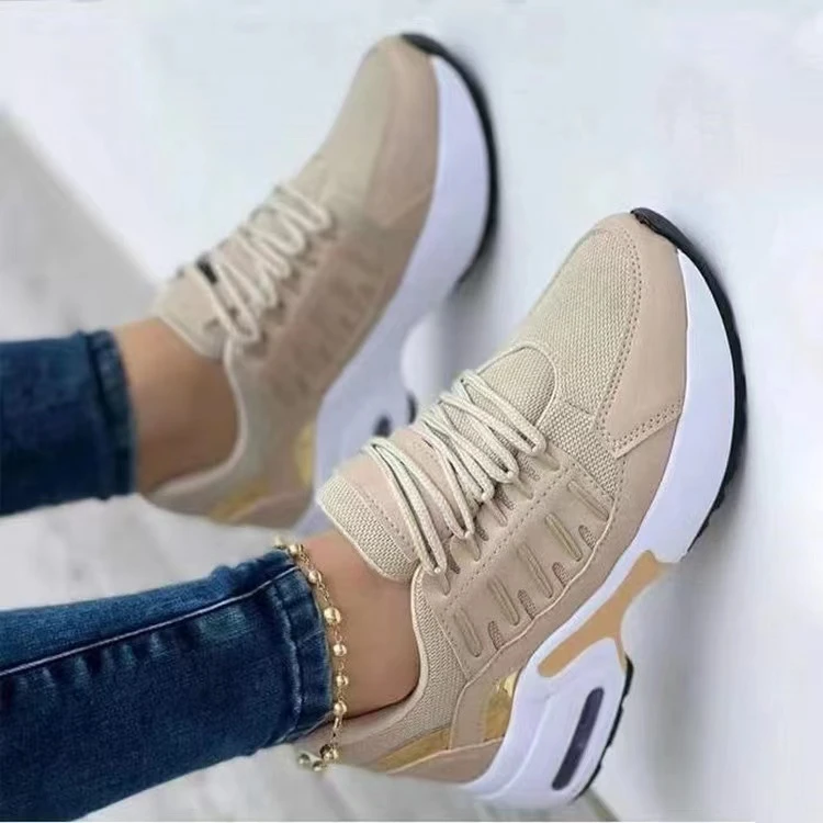 2022 New Ladies Sneakers Lace Up Wedge Heel Vulcanized Shoes Thick Sole Air Cushion Casual Shoes Large Size 43 Women's Shoes