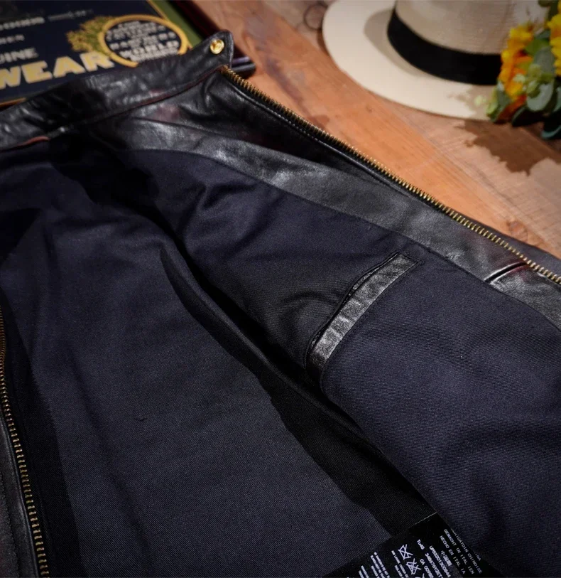 Blunt Razor Men's Biker Jacket Tea Core Horse Leather Washed Aged Stand Collar Tom Hardy Classic Venom Vintage