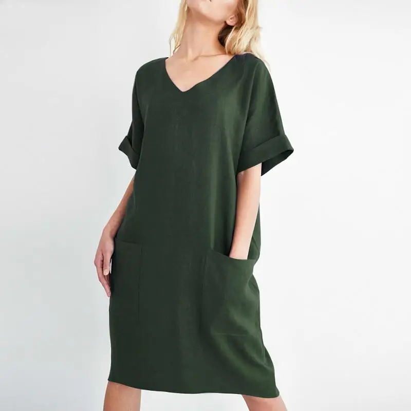 

New Spot2020Summer European and American Temperament Women's Clothing Short SleeveVCollarALine Skirt Dress Factory Direct Sales