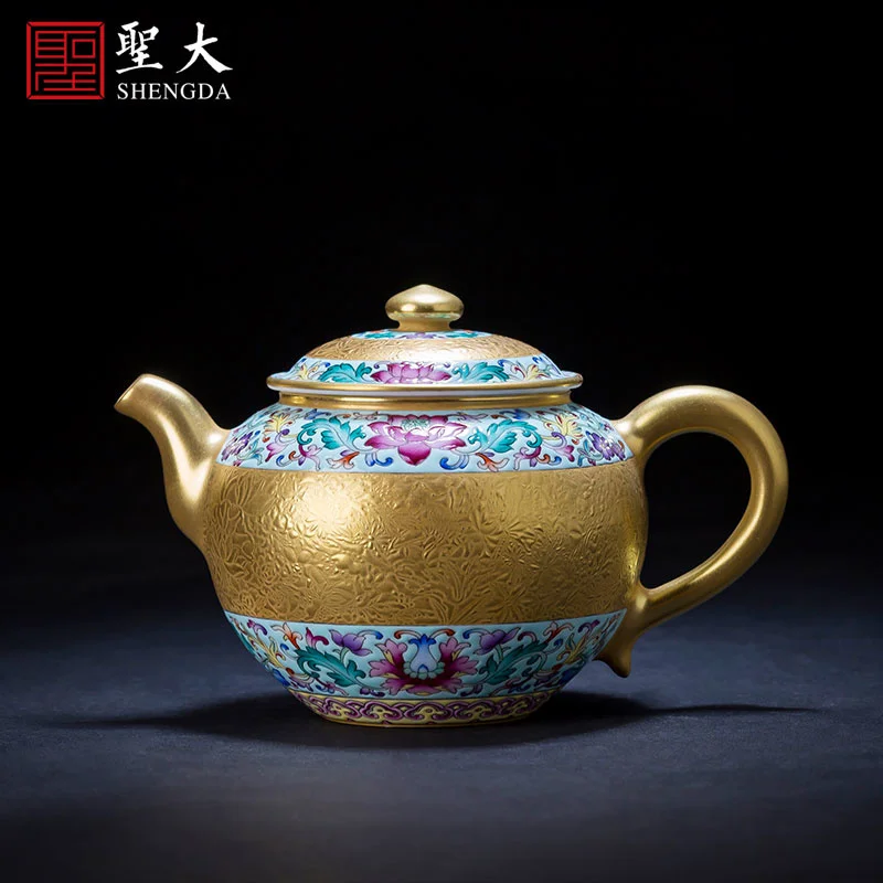 

Shengda ceramic Kungfu teapot hand-painted enamel plate belly heap gold flower pattern Teapot Set Group Jingdezhen manual tea