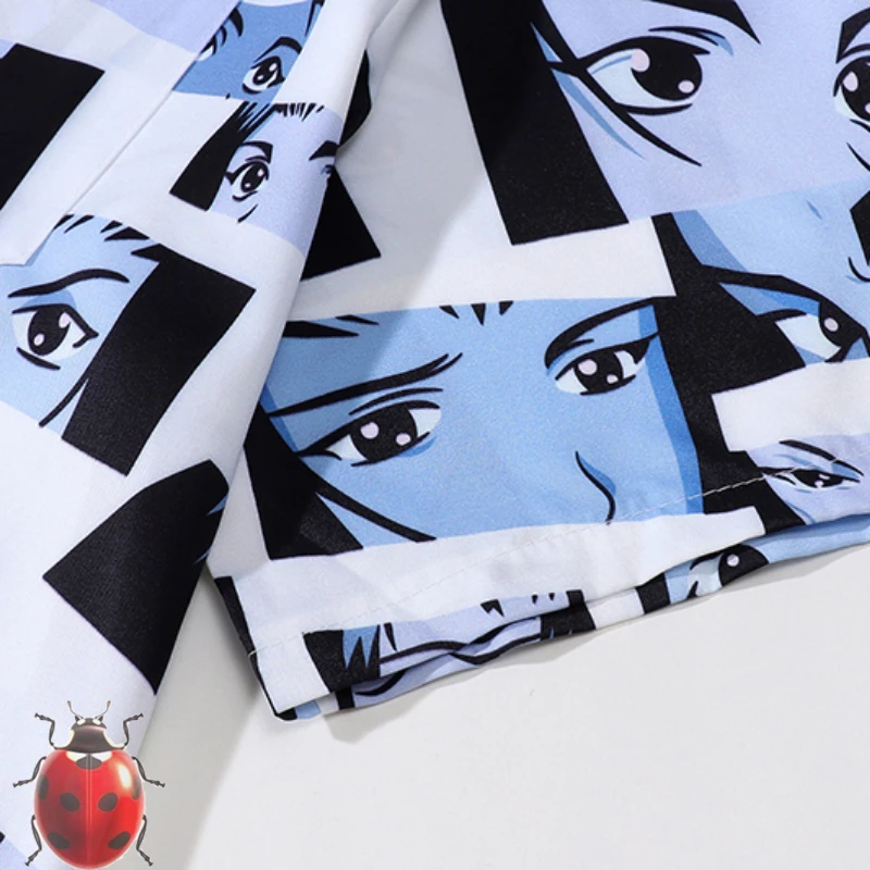 Hip Hop Full Girls Face Print Thin Hawaii Beach Short Shirt