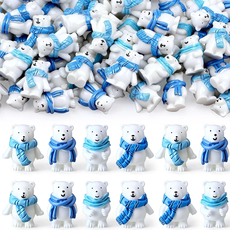 Миниатюрные фигурки белых медведей с шарфами из смолы