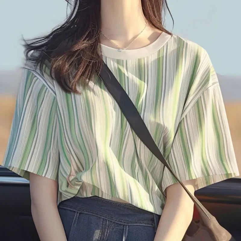 Шифоновая полосатая женская рубашка летняя новая винтажная одежда распродажа
