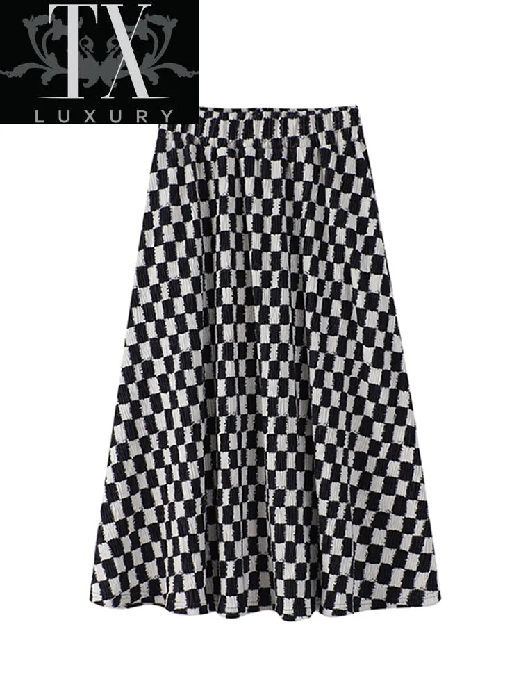 

Jupe Longue Mujer High Waist Pleated A Line Midi Autumn Fashion Plaid All-Match Streetwear Corduroy Women's Skirts