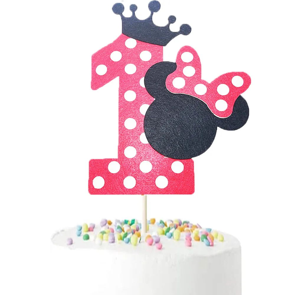 Cake Topper Disney Minnie Mouse Paper Felt cloth Cake topper Party decor for baby shower kid favor cake decor supplies images - 6