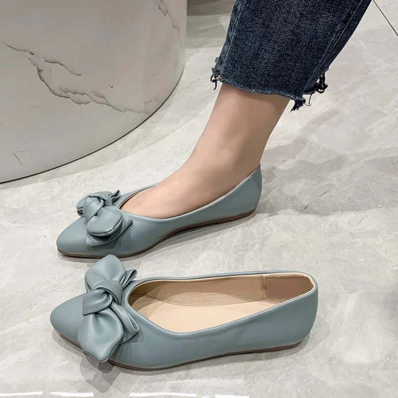 

Женские туфли-лодочки с острым носком, офисные туфли на высоком каблуке с большим бантом, модные женские туфли на низком каблуке, осень 2023