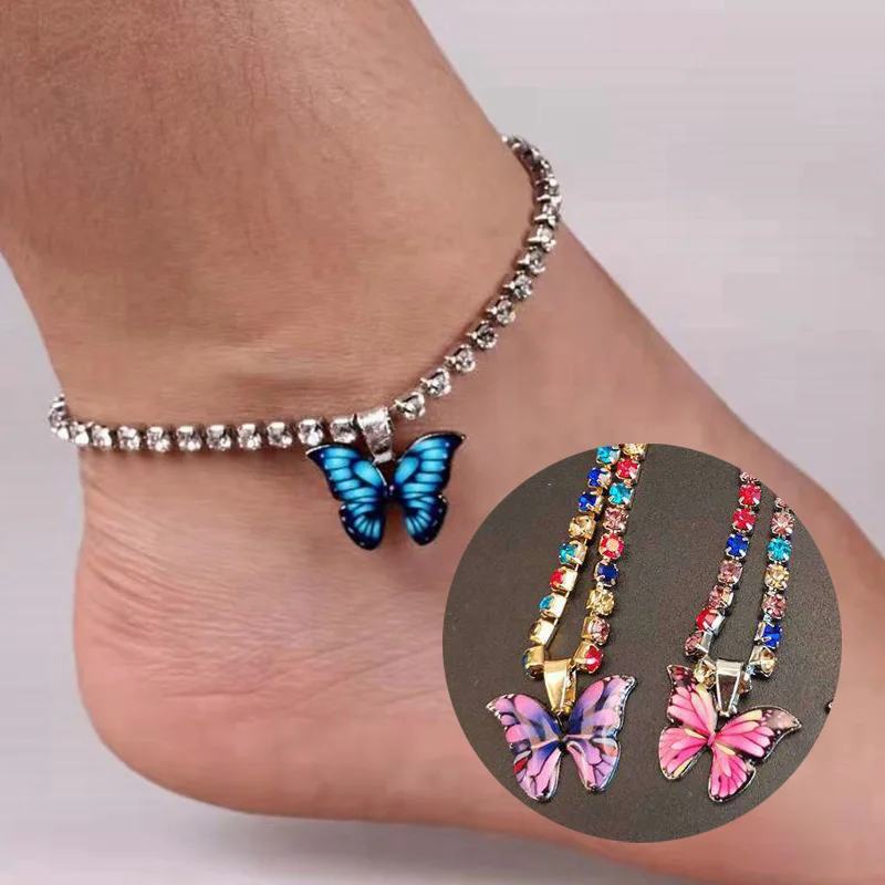

Womens Butterfly Anklet Blue Foot Ankle Bracelet Silver Charm Chain Anklets UK
