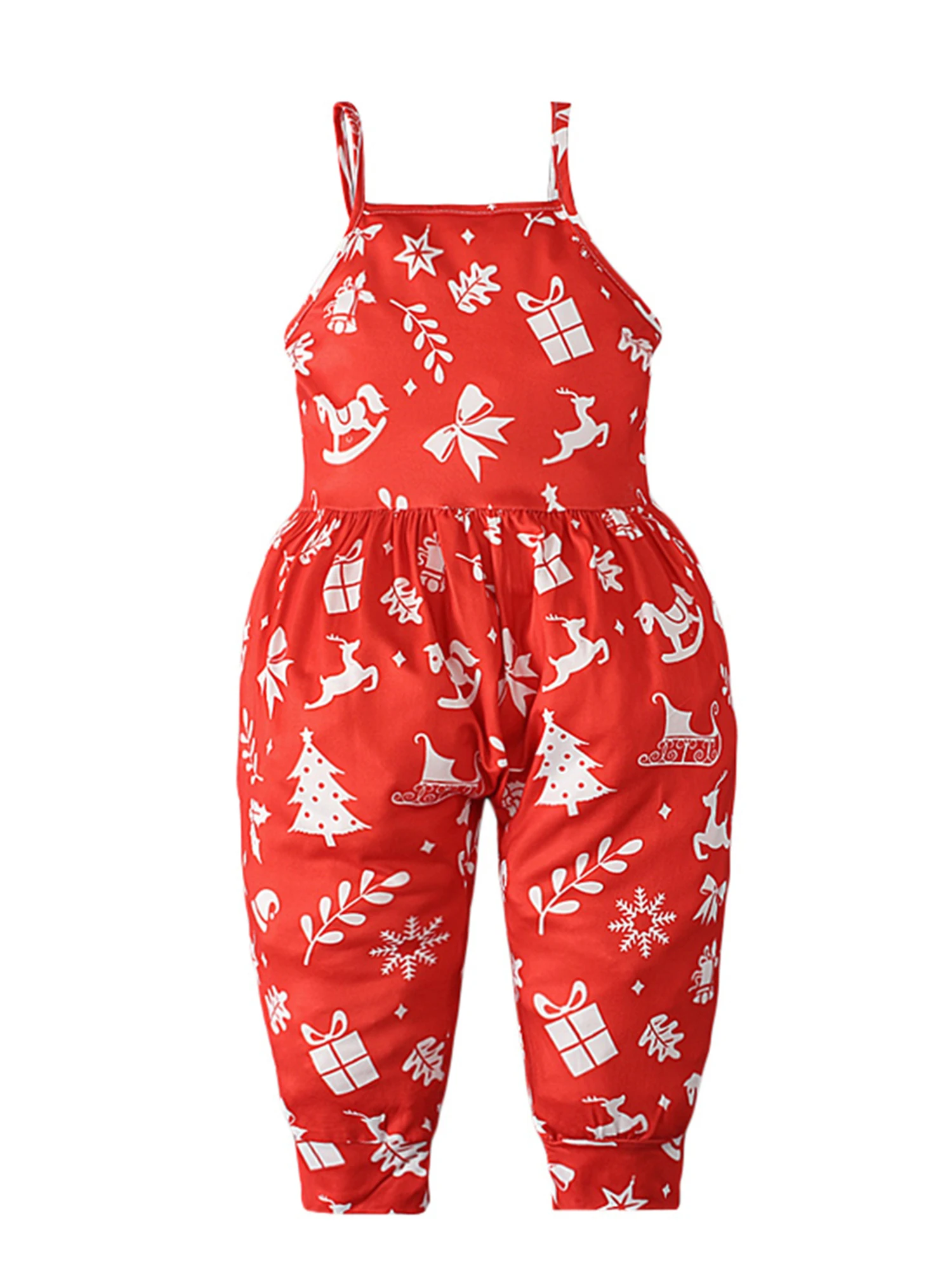 

Kids Girls Christmas Jumpsuit Spaghetti Straps Print Romper for Xmas Clothes