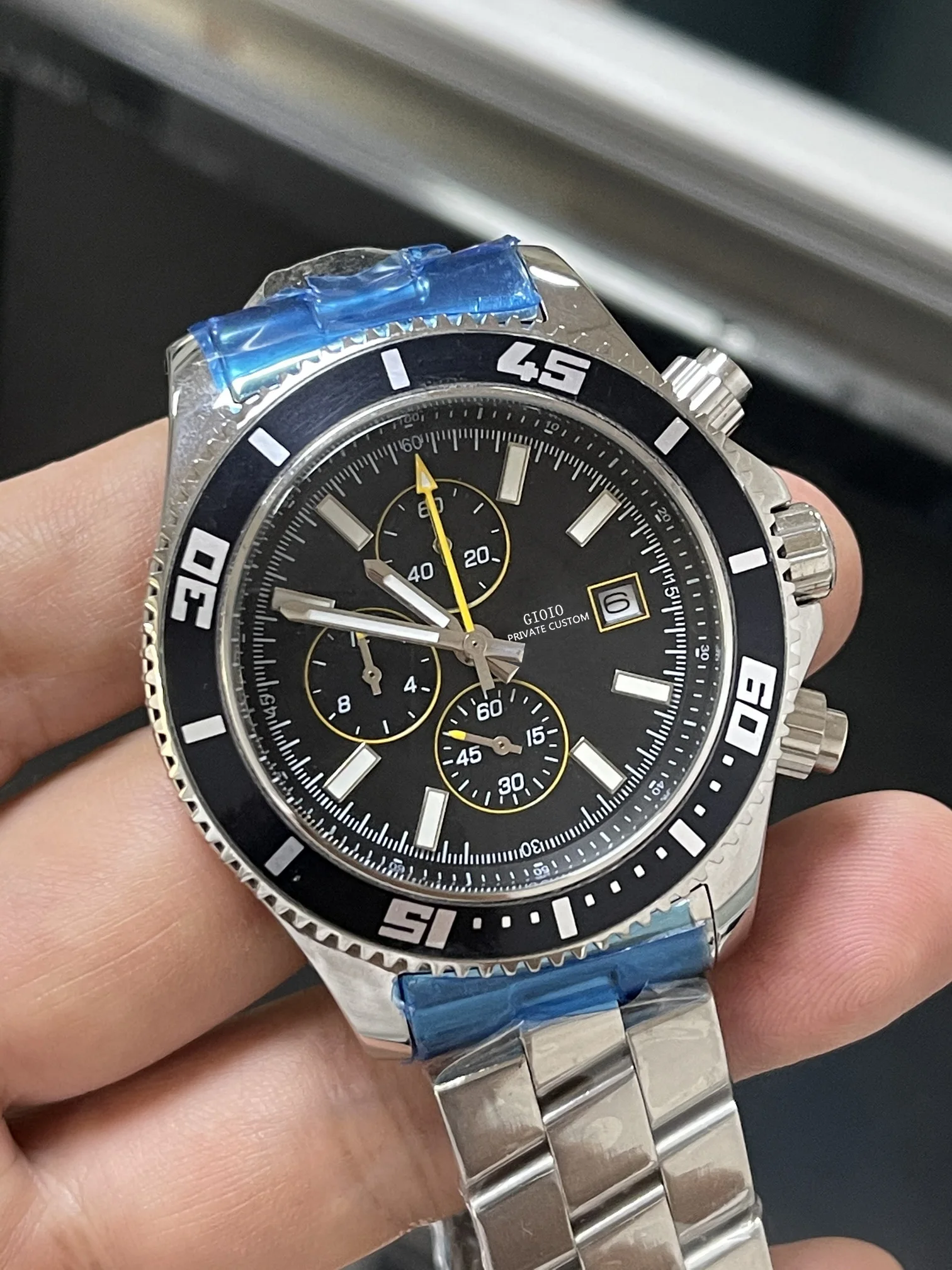 

Роскошные мужские кварцевые часы с хронографом, черный керамический Безель, браслет из нержавеющей стали, светящийся сапфир 46 мм