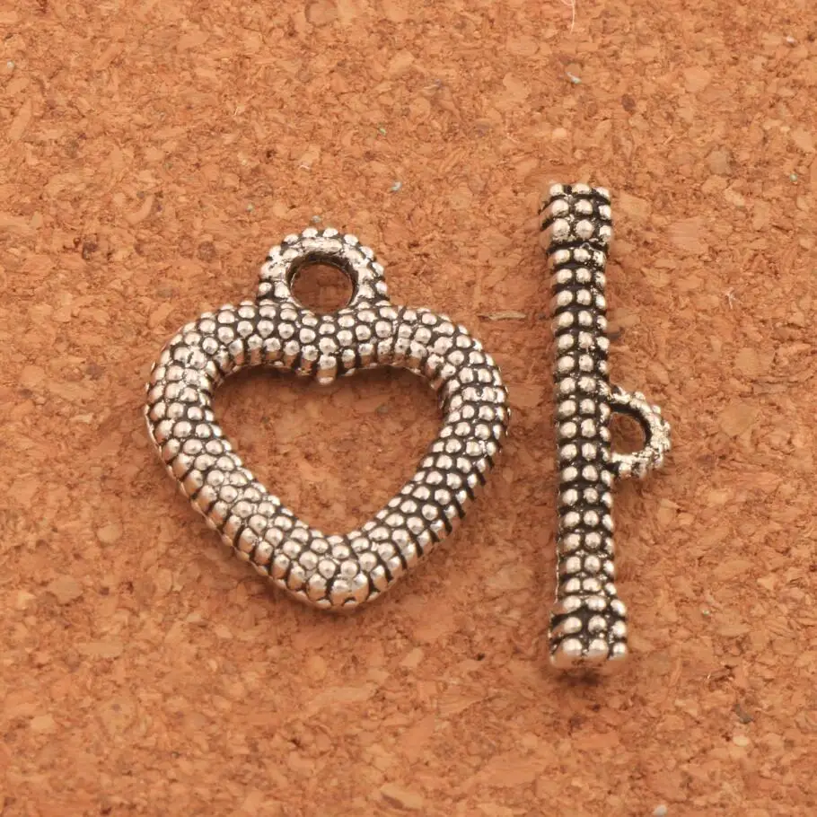 

Dots Heart Alloy Toggle Clasp Antique Silver Jewelry Findings 18x21mm 10sets Fit Bracelets L859
