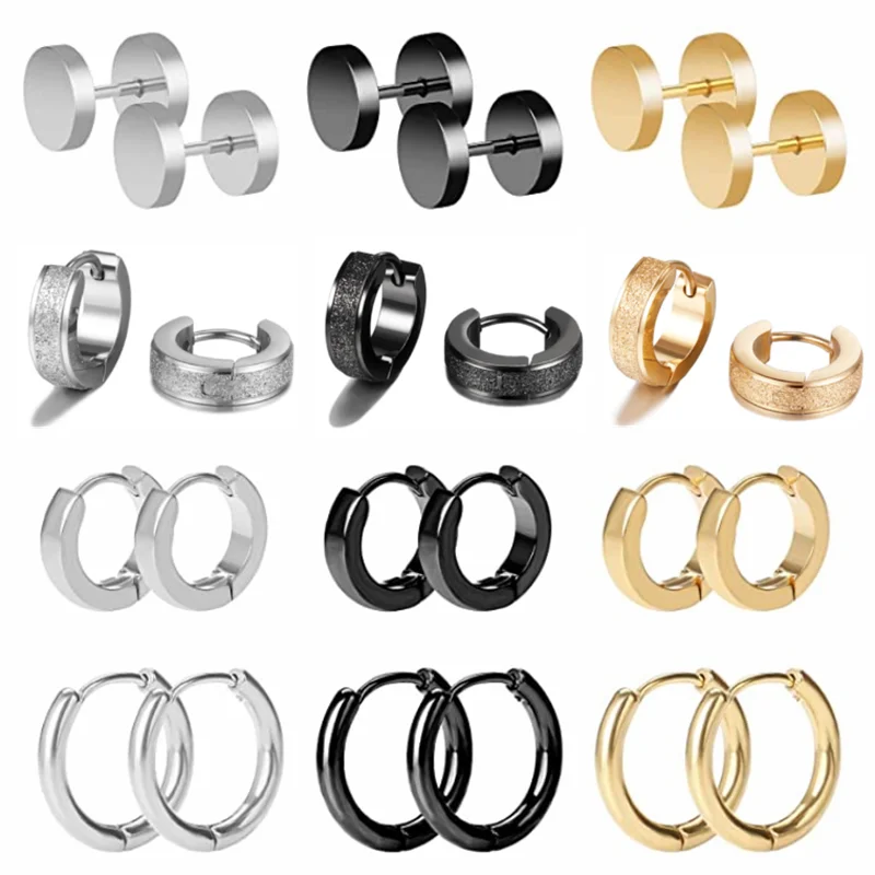 

Серьги-кольца мужские из нержавеющей стали, ювелирные украшения в стиле панк, цвет черный/золотой, 2 шт.