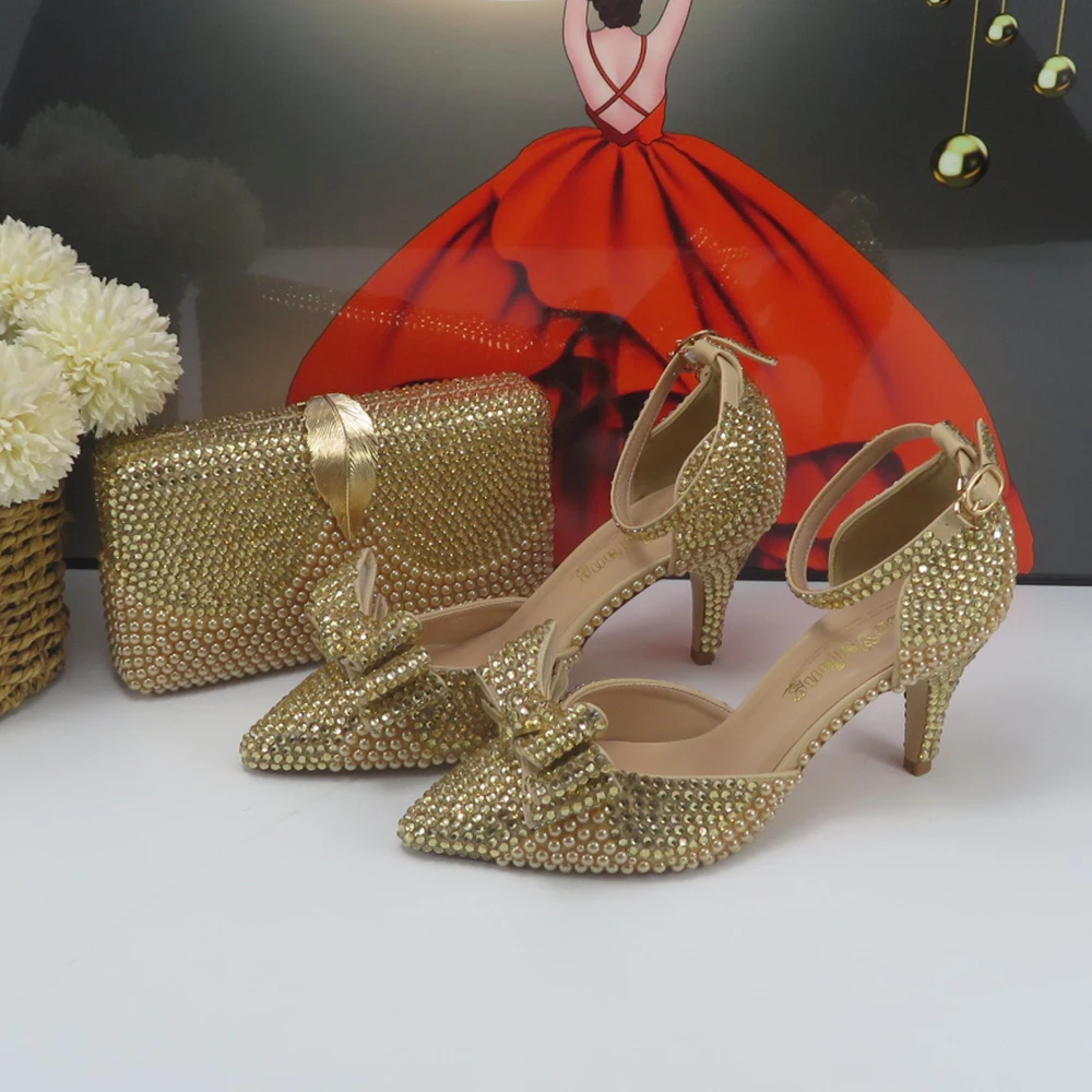

Новое поступление 2024, свадебные туфли и сумочки цвета шампанского BaoYaFang, женские вечерние туфли, тонкие высокие туфли-лодочки с ремешком на щиколотке