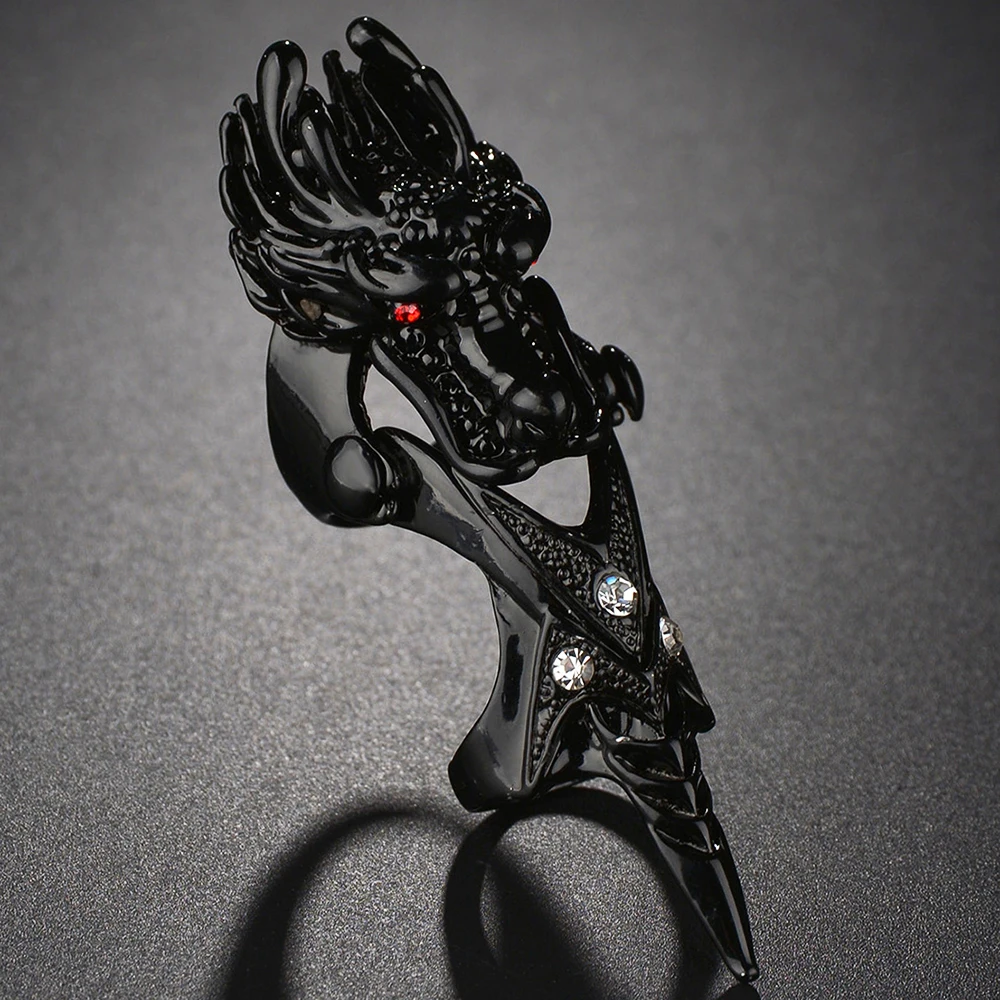 

New Vintage Gothic Dragon Rings Red Stone Unisex Biker Punk Joint Armor Knuckle Metal Full Finger Ring Jewelry Gifts