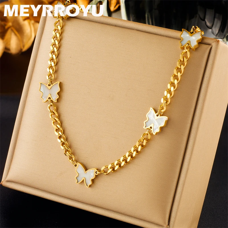 

MEYRROYU 316L Stainless Steel Necklace Butterfly Pendant Thick Chain Clavicle For Women Vintage Gift Jewelry Accessories Bijoux