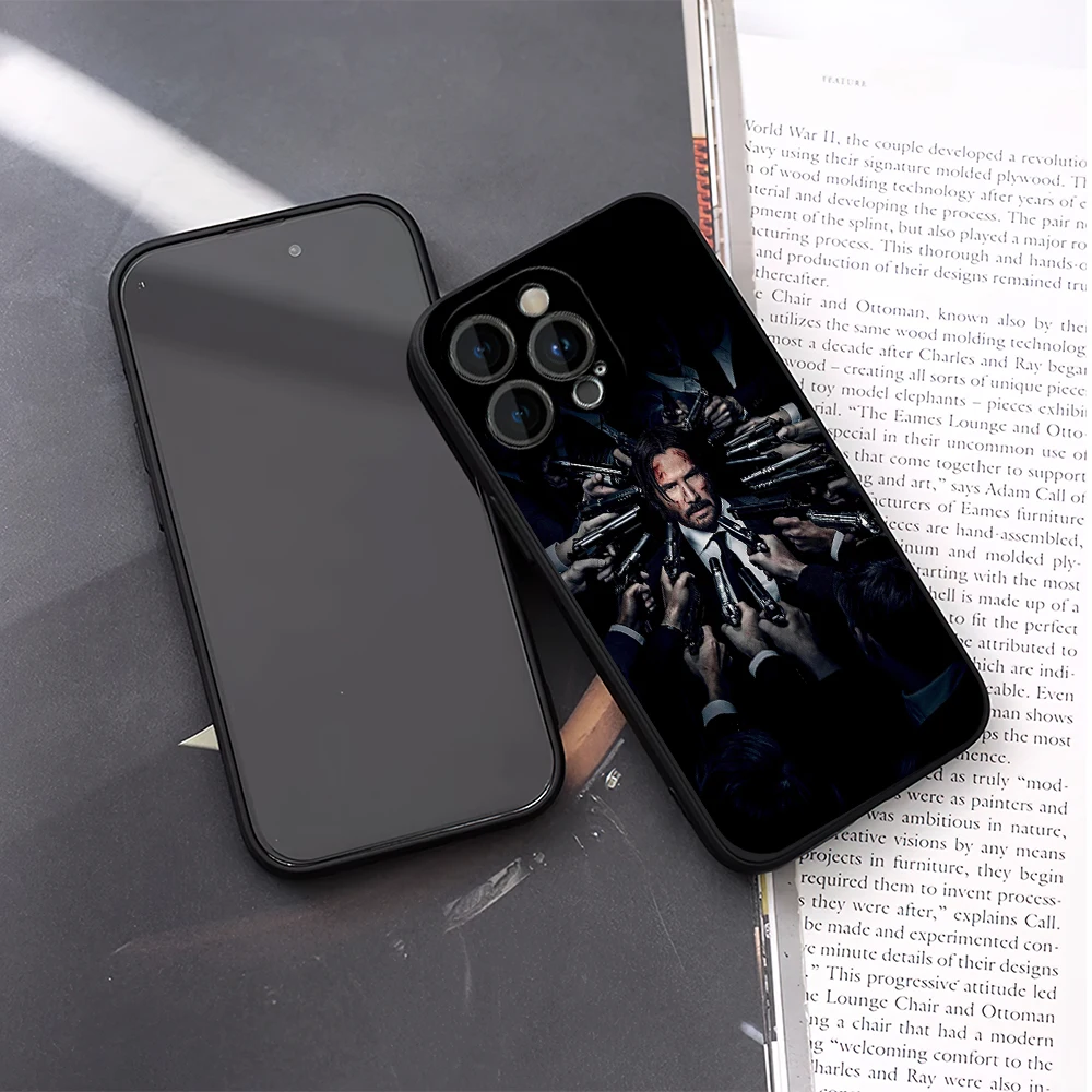 Movie J-John W-Wick Phone Case for iPhone 12 11 13 14 15 16 Max Pro Plus Black Soft Silicone Cover