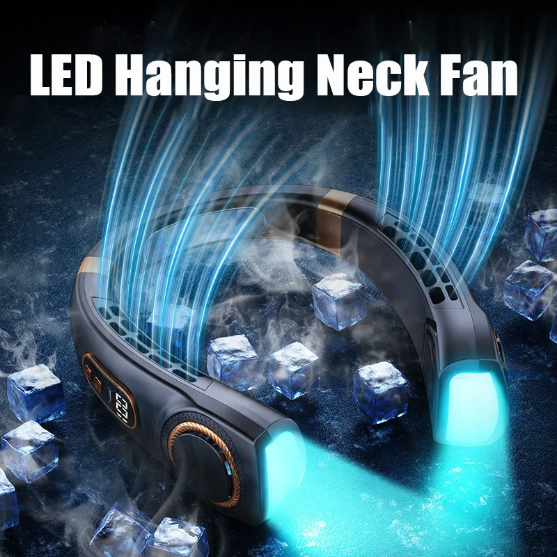 

2023 NEW Hanging Neckfan Ice magnet cooling Portable Neck Fan Type-C Mute Multifunctional Leafless Electric Fan With Light Gift