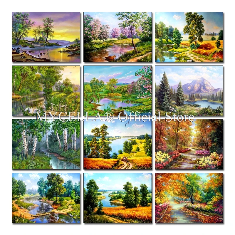 

Stream Tree Forest Landscape Full 5d Diy Diamond Painting Cross Stitch Complete Kits Mosaic Embroidery Home Decoration Art Gift