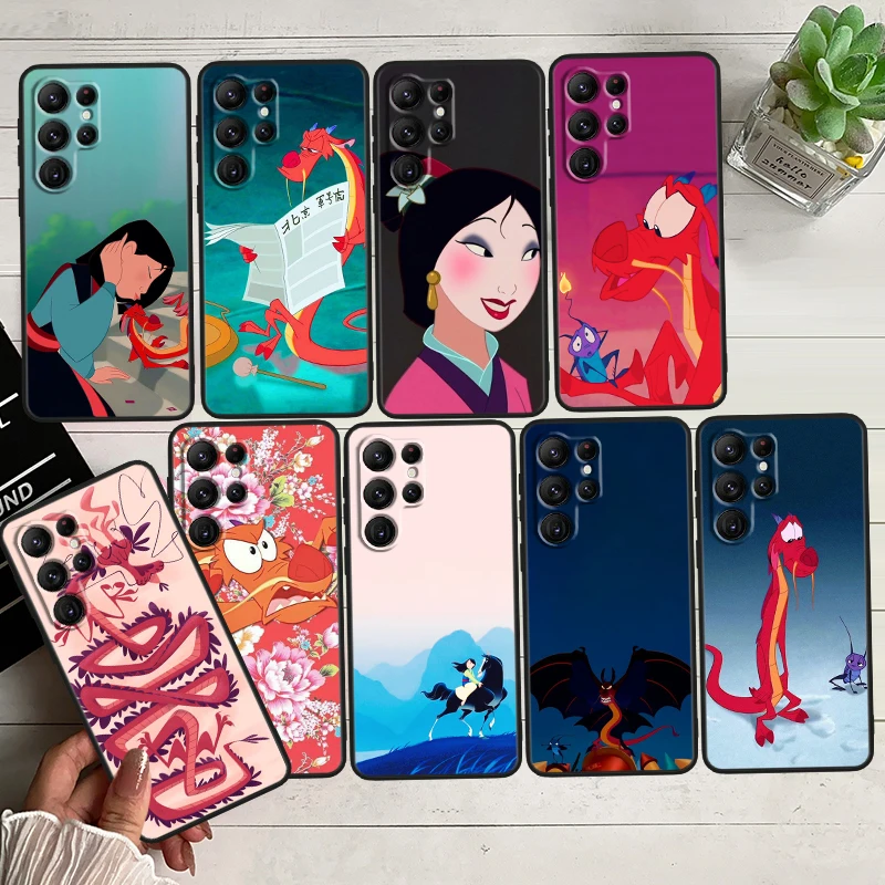 

Anime cartoon Mulan Black Phone Case For Samsung Galaxy S23 S22 S21 S20 FE Ultra Pro Lite S10 S10E S9 Plus 5G Cover