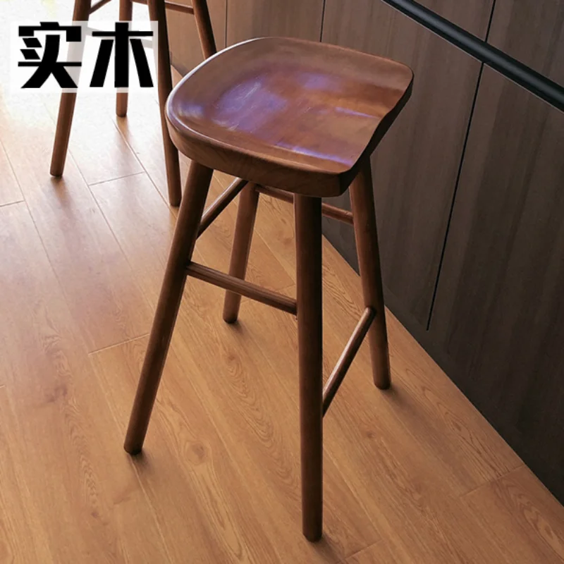 

Nordic Solid Wood Bar Chair Guide Chair Black Walnut Bar Chair Home Dining Chair High Stool High Chair Simple Home Furniture