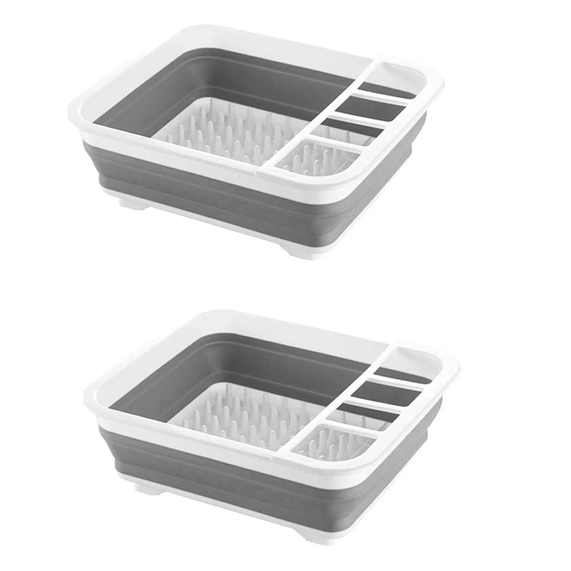 

2PCS Foldable Kitchen Drain Rack Cutlery Rack Cup Rack Folding Telescopic Drain Rack