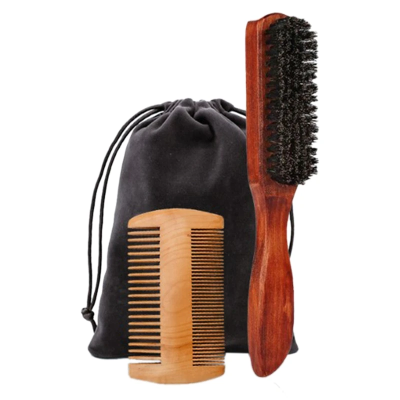 

Boar Bristle Shaving Brush Beard Brush Double-Sided Beard Comb Repair Type Cleaning Care Portable Travel Set