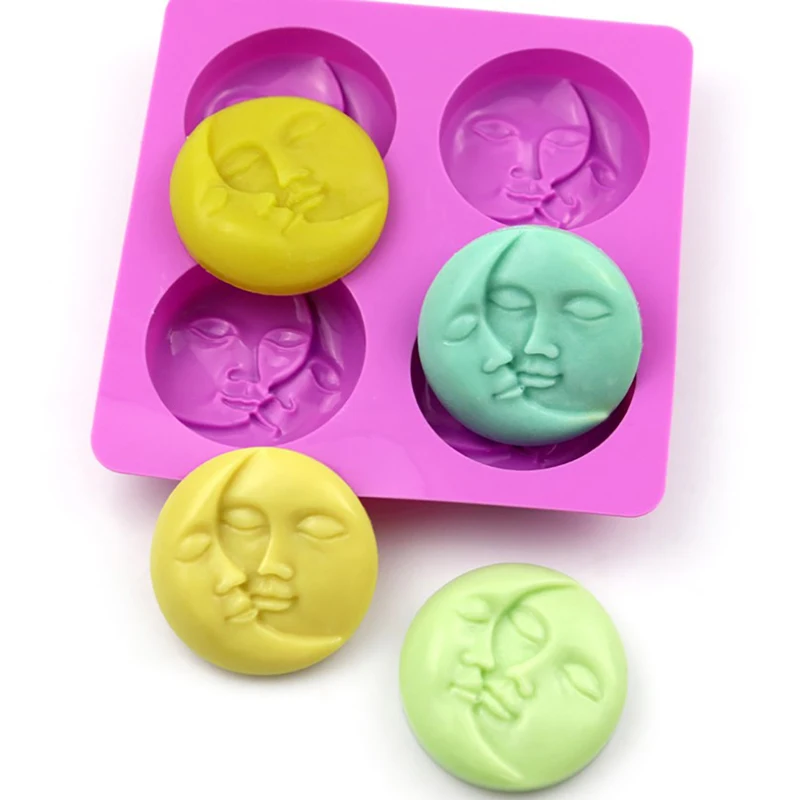 

Glossy Silicone Molds 4 Cavity Round Shaped Mold for DIY Soap Making Homemade