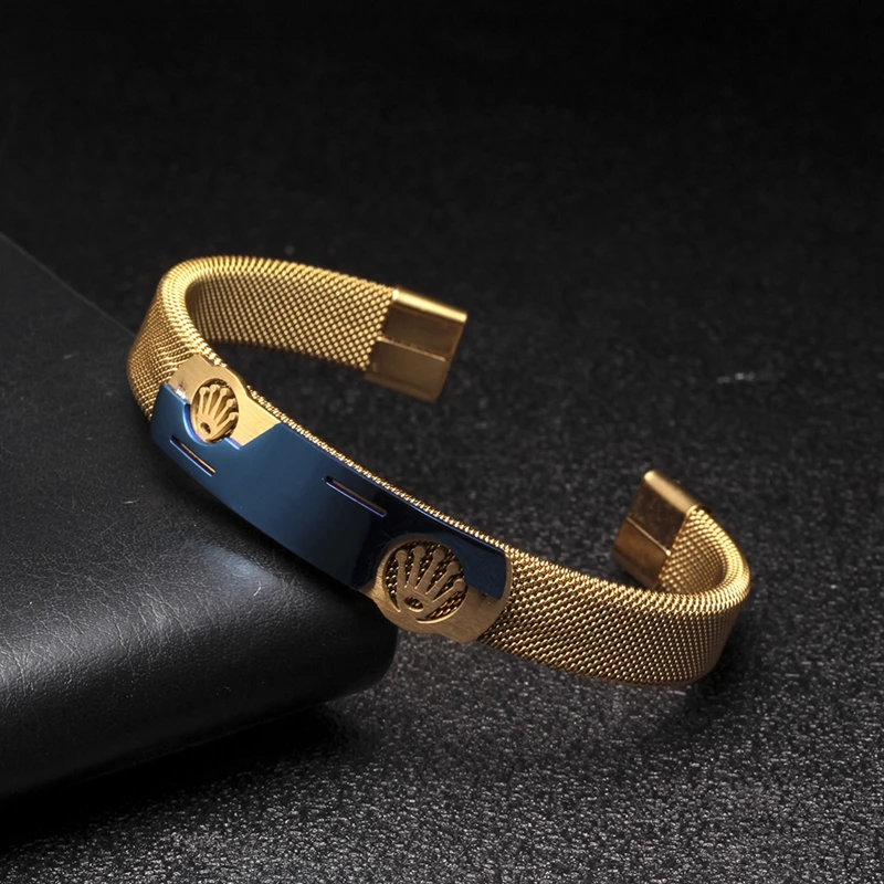 

New Fashion Stainless Steel Open Men Women Cuff Bangles Trendy Mesh Surface Charm Brand Bracelets Wrist Pulsera