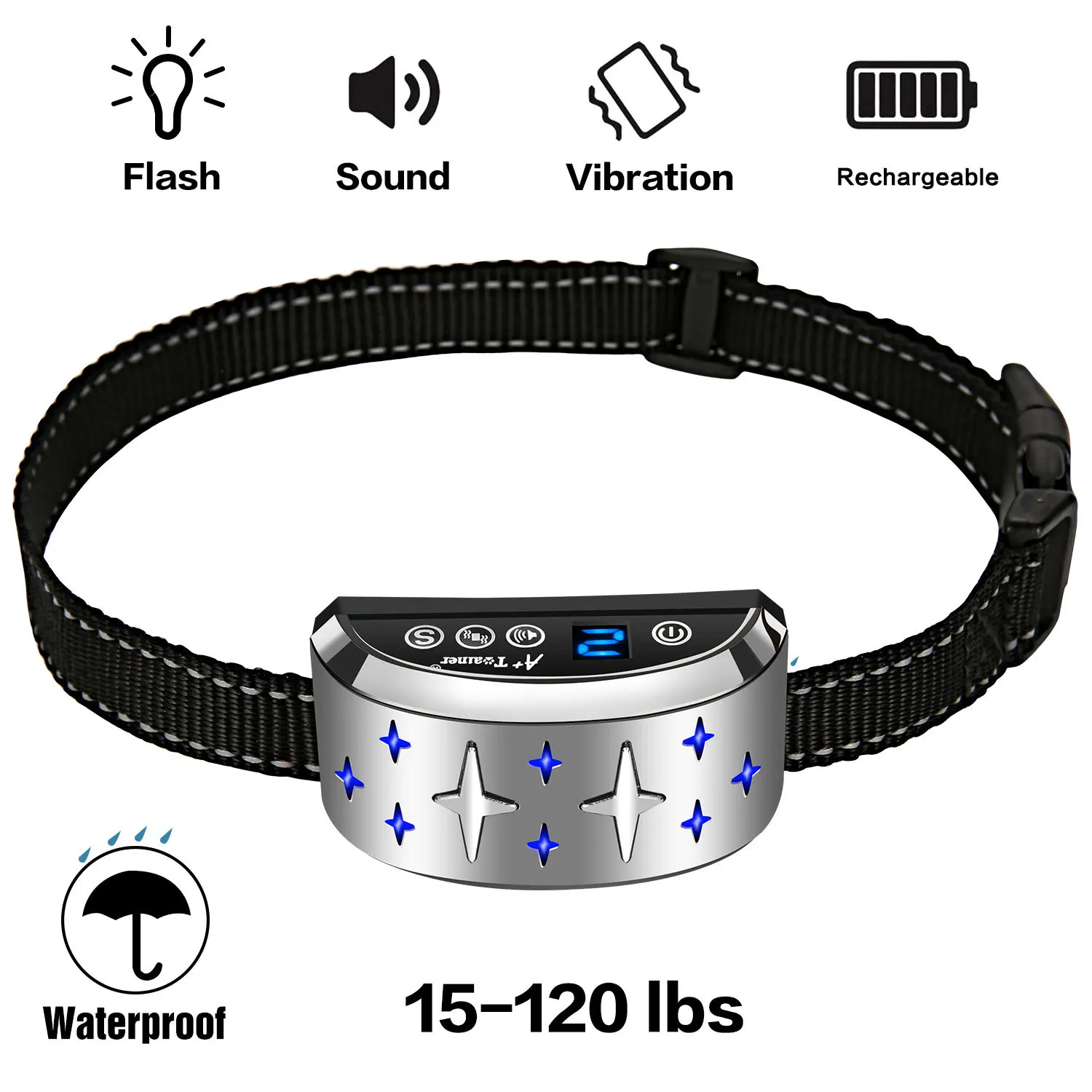 

Перезаряжаемый ошейник для дрессировки собак, 7 скоростей, звук, вибрация, чувствительность