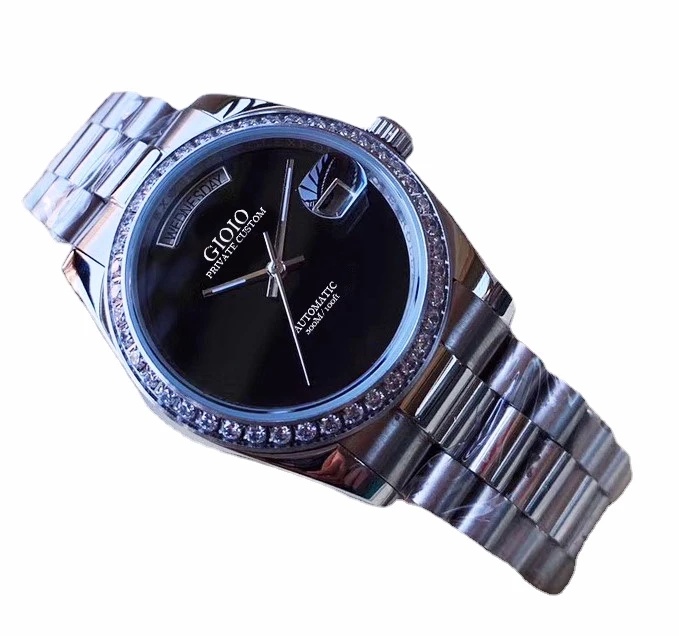 

men automatic mechanical watch black green diamond