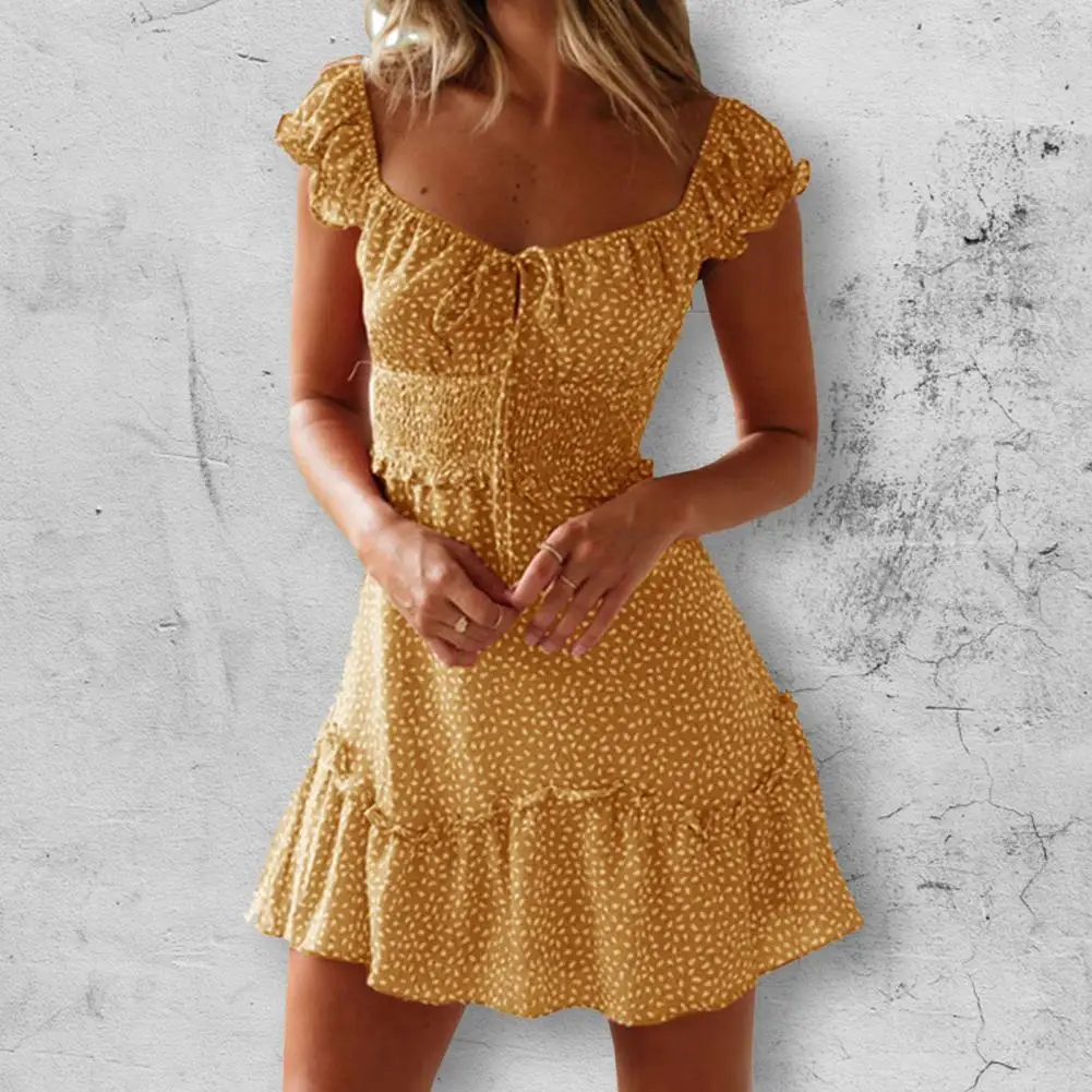 

Party Dress Square Collar Club Dress Sexy A-Line Ruffled Short Dress