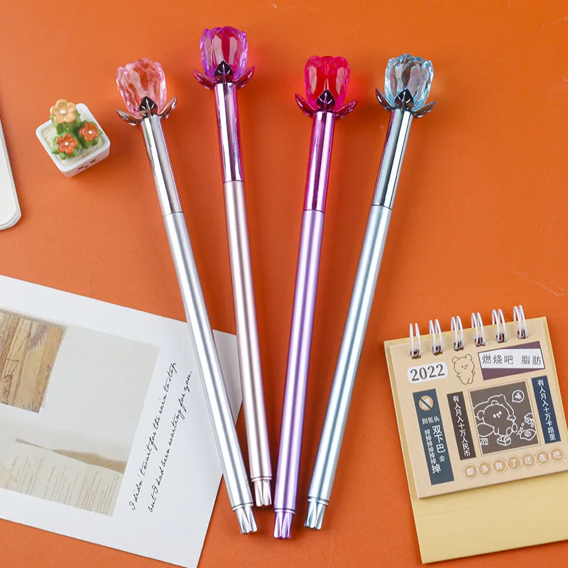 Гелевые ручки с кристаллами и розами, черные, 4 шт.