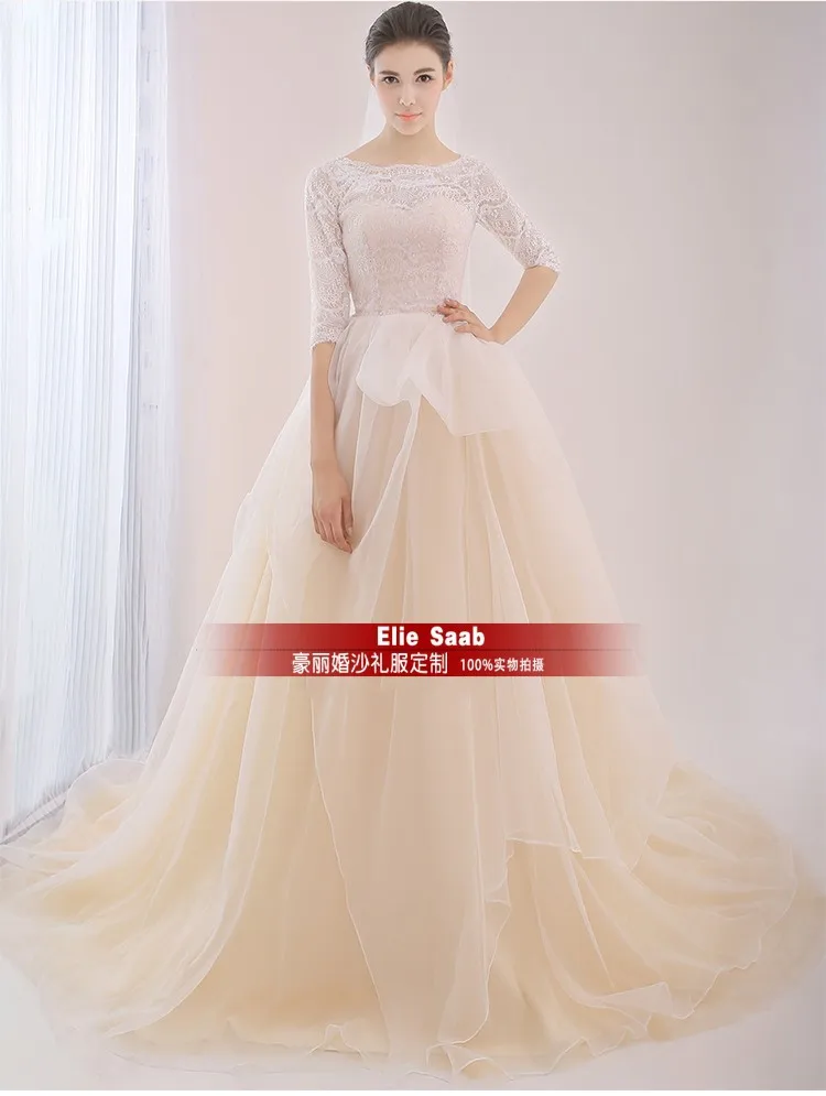 

bridal gown bride romantic new fashionable sexy organza sleeves vestido de novia casamento lace wedding dress 2016 free shipping