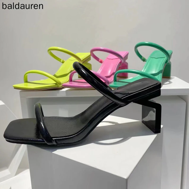 

Baldauren Women Slippers Low Heel Sandals Sexy Square Toe Chunku Summer Slippers Big Size 41 Sandals Outdoor Fashion Slidders