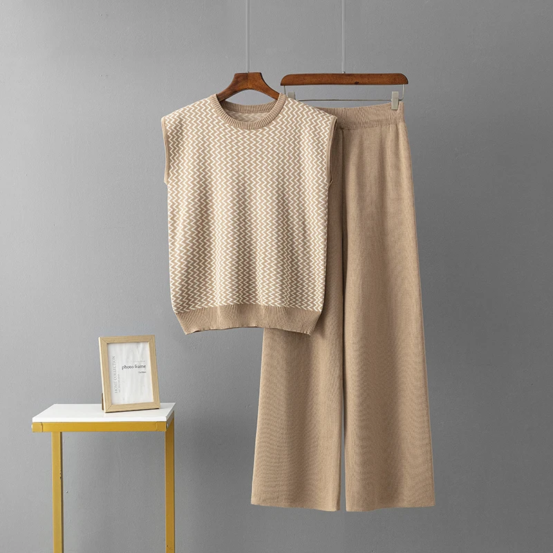 Женский Летний Жаккардовый Трикотажный Комплект Из 2 Предметов Свободный Топ Без