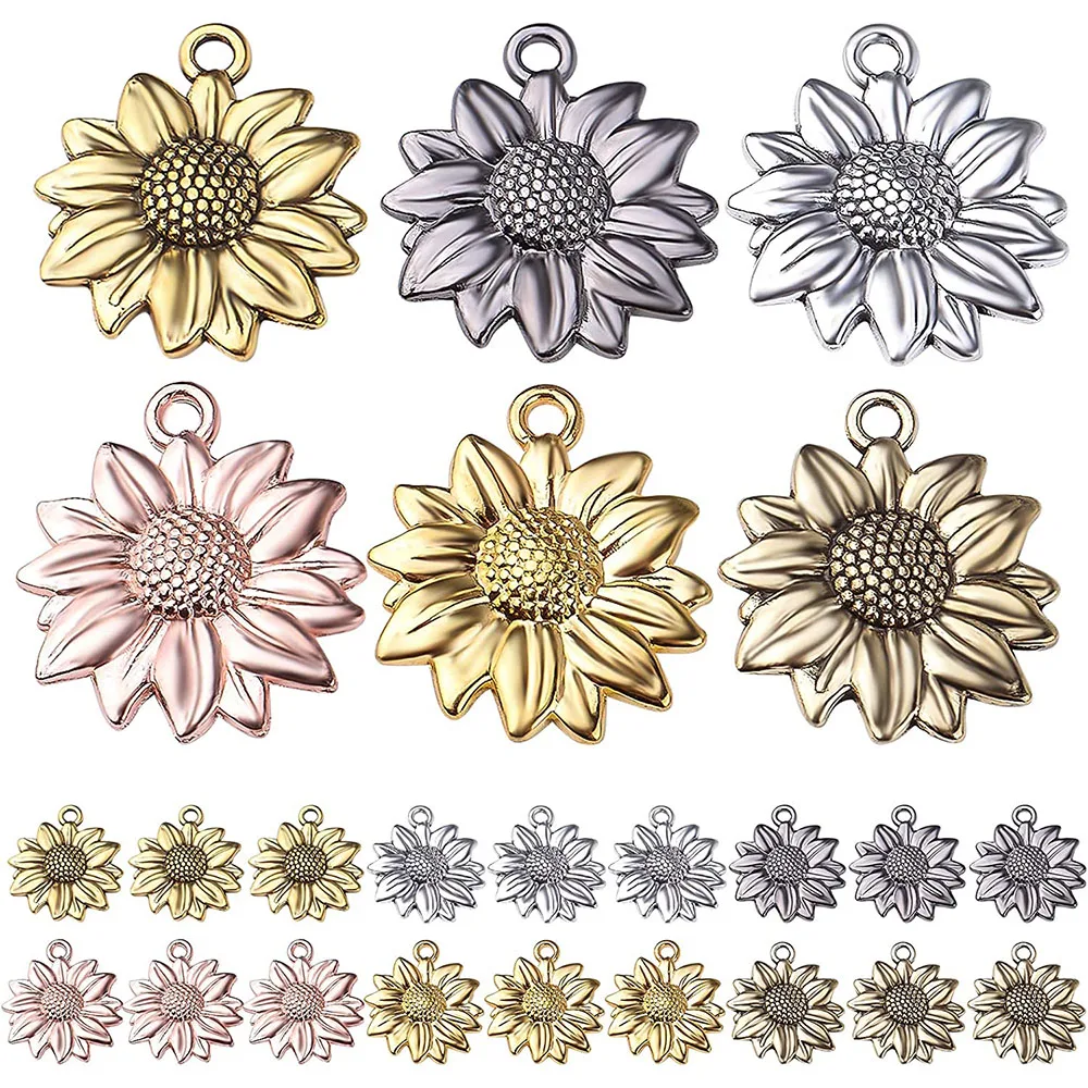 

60pcs 6 Colors Sunflower Charms Alloy Vintage Flower Pendants Craft Supplies for DIY Earrings Necklace Bracelet Jewelry Making