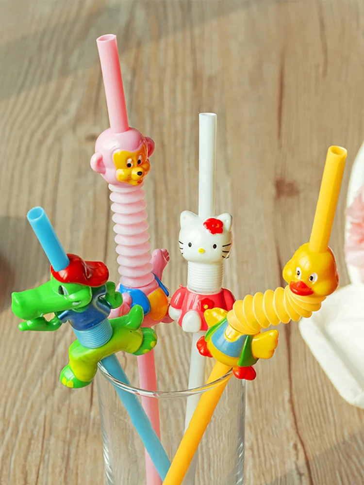 

Plastic Drinking Straws Cartoon Silicone Smoothie Straw Reusable Kids Straws Airtight Drinking Cup Accessories Party Decorations