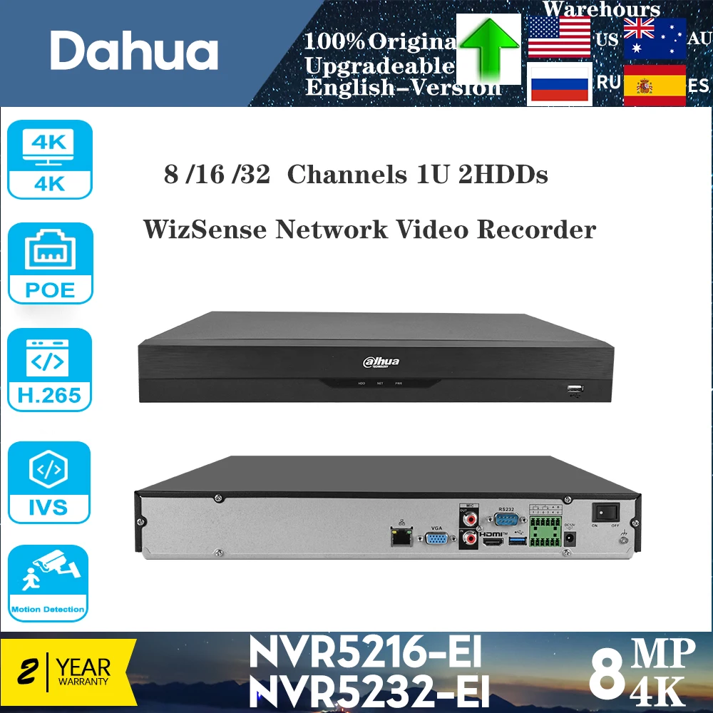Сетевой видеорегистратор Dahua 4K NVR5208-EI 8CH &amp NVR5216-EI 16 NVR5232-EI 32 канала 1U 2HDs WizSense без PoE