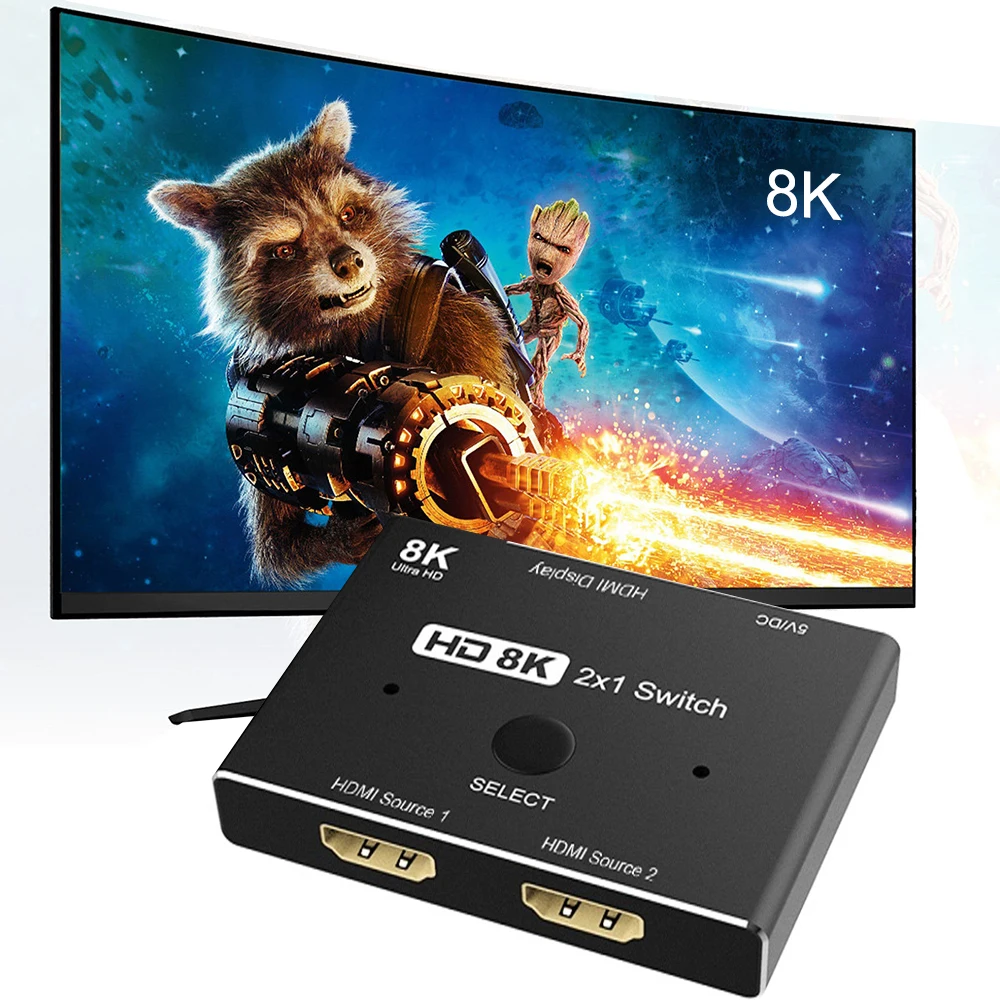 HDMI 2.1 8K Switcher 2 In 1 Out Ultra HD 8K@60Hz 4K@120Hz HDMI Switch 1080P HDTV Adapter for PS3 PS4 Xbox DVD PC To TV Projector