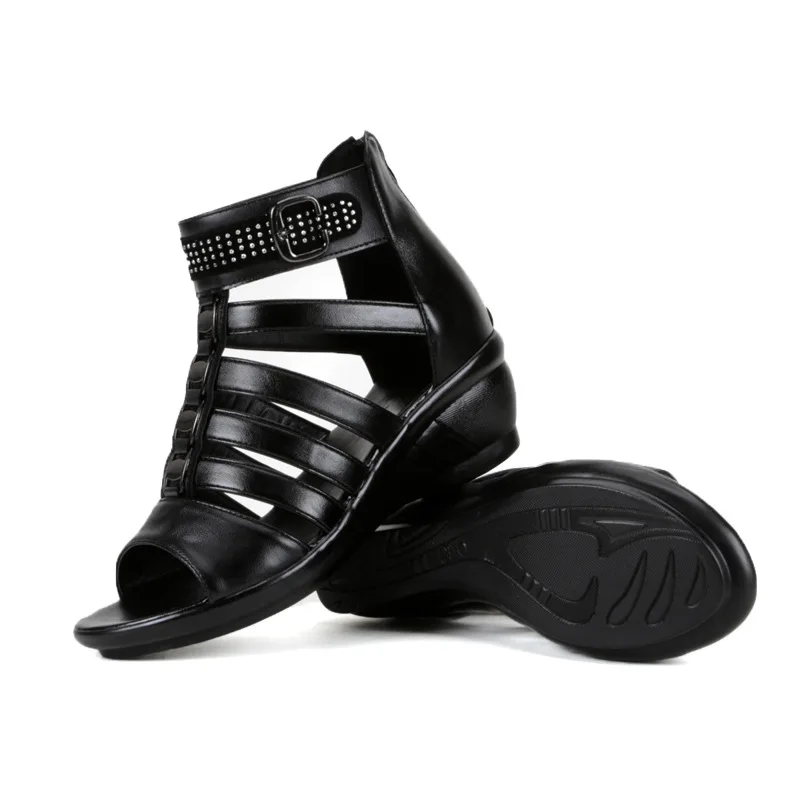 Women Sandals Wedge Breathable Roman Shallow Mouth Hollow Out Low Help Black Summer Mid Heel The New Fashion Hot Sale