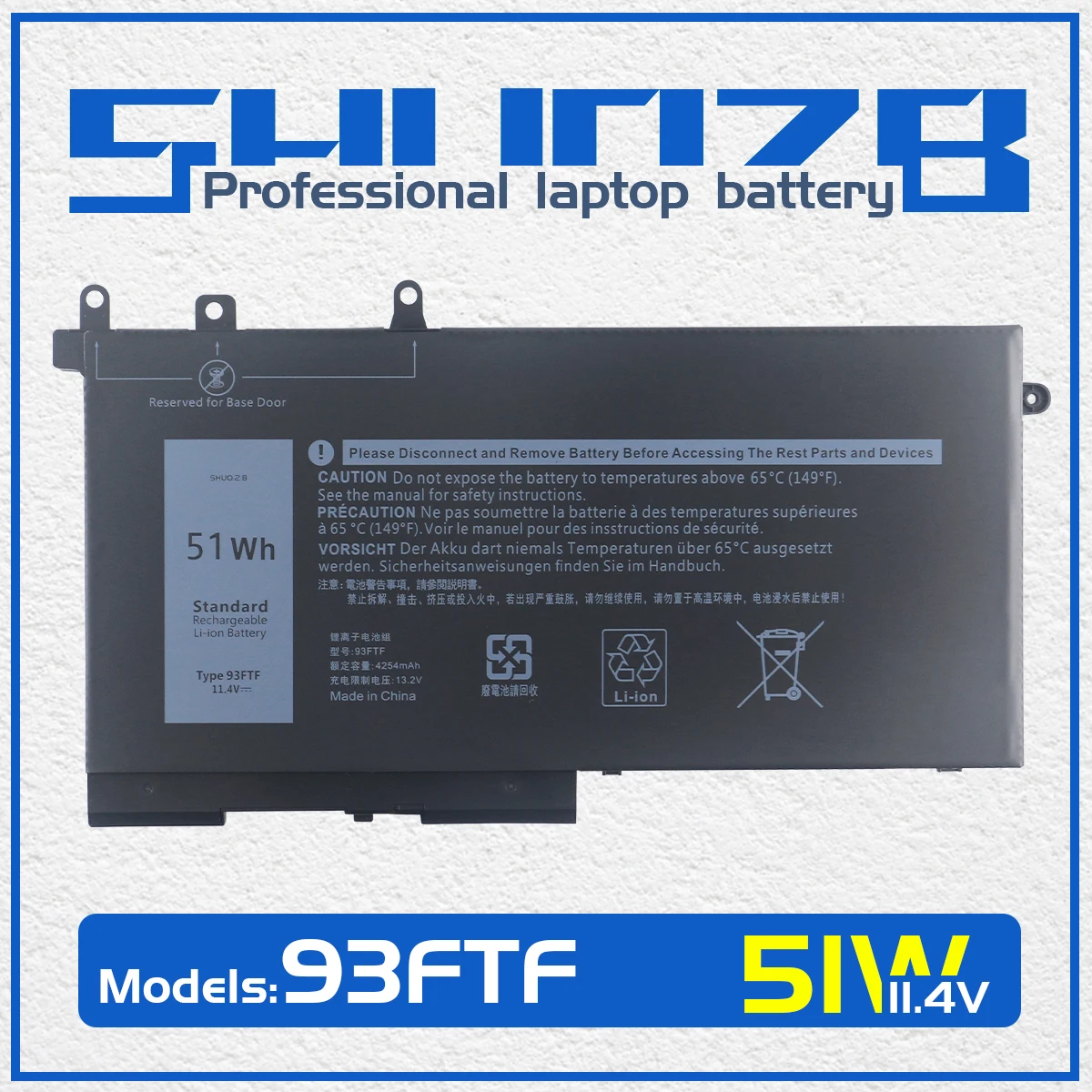

SHUOZB 93FTF Laptop Battery For Dell 5280 5480 5580 E5280 E5480 E5580 E5290 E5490 E5590 Series M3520 M3530 4YFVG 11.4V 51WH