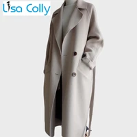 spring autumn womens long sleeve double breasted woolen coats outwear womens white black wool coat jacket with belt