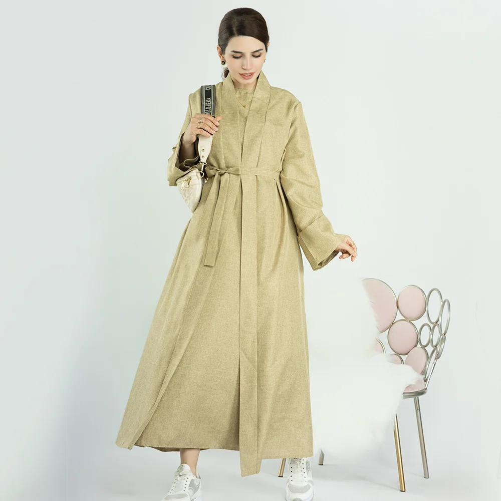 Muslim Cotton Linen Abaya Kimono Turkey Abayas Dresses For Women Dubai Kaftan Oufits Ramadan Eid Islamic Clothing not cardigan